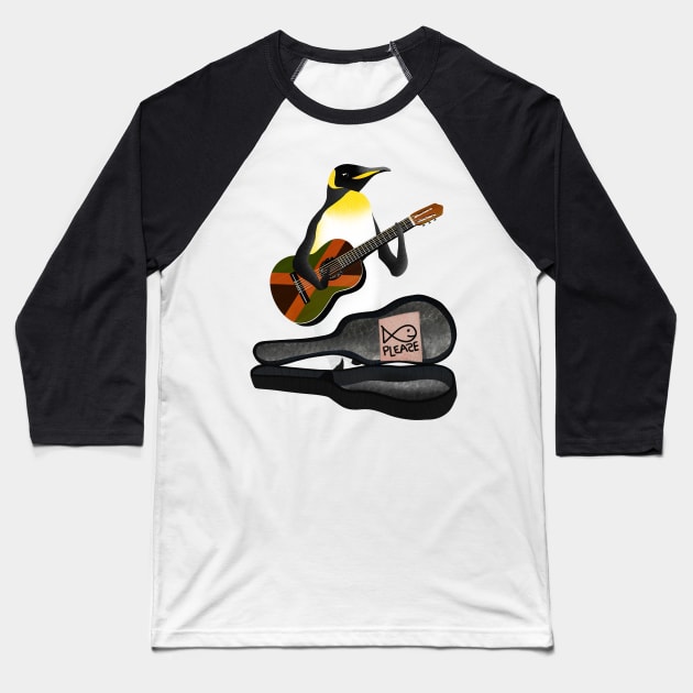 Penguin Playing Guitar Baseball T-Shirt by mailboxdisco